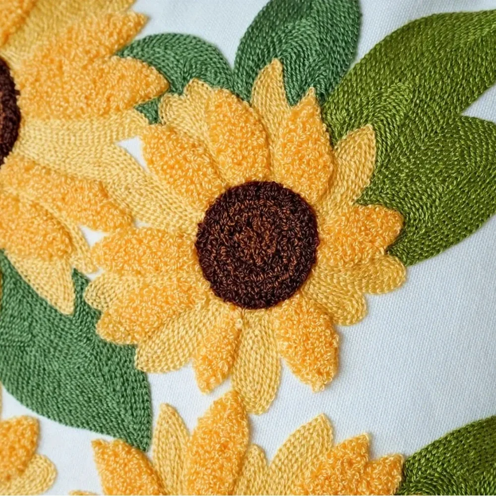 Sunflower Throw Pillow Case Cover Summer Spring Embroidered NEW Floral Cute